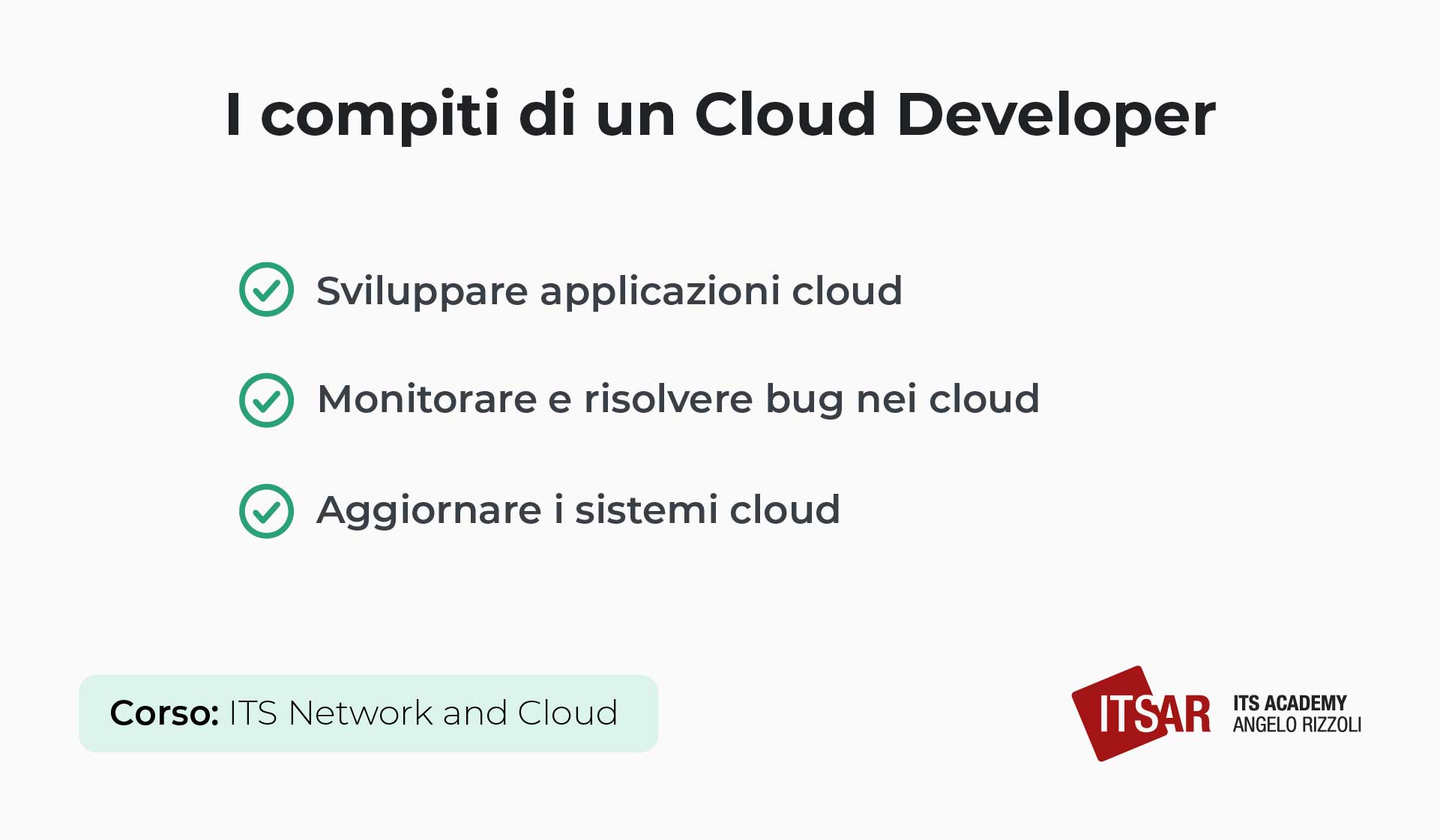 I compiti di un Cloud Developer corso Network and Cloud